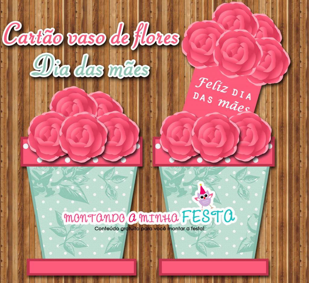 Cartão vaso de flores para o dia das mães