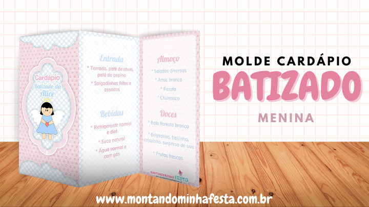 banner molde cardapio para batizado menina