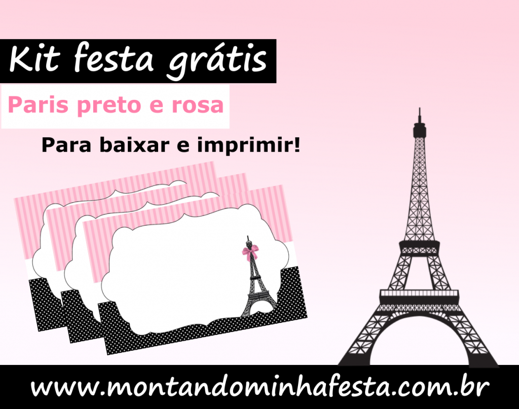 Banner Kit festa Paris preto e rosa