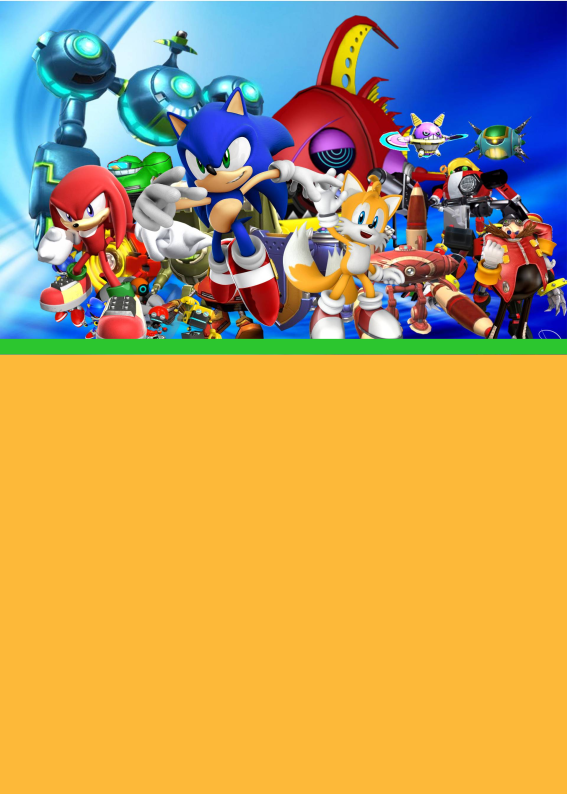 Convite infantil do Sonic com personagens em destaque e espaço amarelo editável para personalização com informações da festa tema videogame