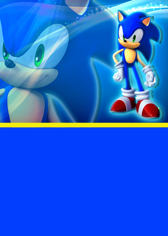 Convite editável do Sonic com espaço para texto, fundo azul com borda amarela, ideal para festa infantil e envio por WhatsApp