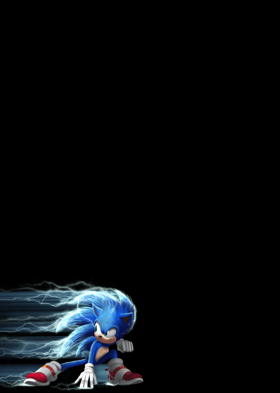 Convite do Sonic estilo filme com fundo preto e efeitos elétricos, ideal para festa infantil personalizada com tema moderno de videogame