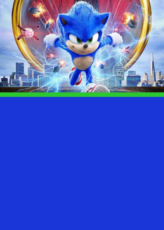Convite do Sonic inspirado no filme, com fundo azul e área editável, ideal para festa infantil temática, modelo gratuito para imprimir ou enviar por WhatsApp
