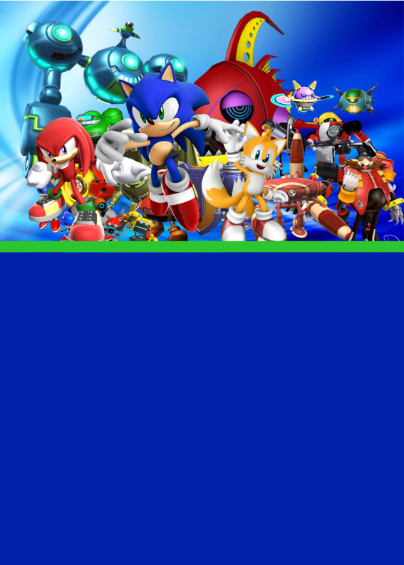 Convite do Sonic com vários personagens, fundo azul vibrante e espaço editável para personalizar com nome, data e local da festa infantil