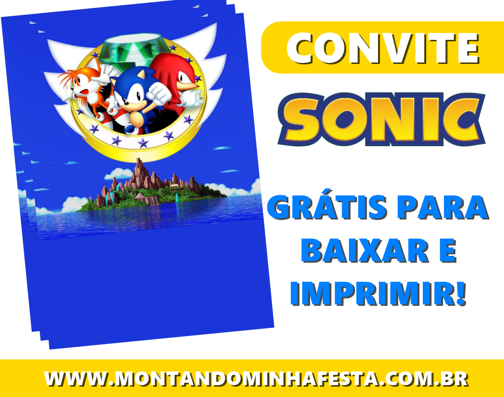 Convite Sonic editavel - Fazendo a Nossa Festa