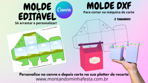 Molde de Caixa Canudo Editável no Canva + Arquivo DXF