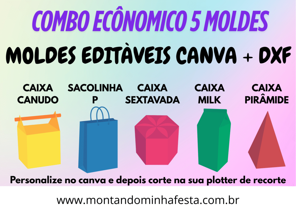 Combo 5 moldes de Caixas Editáveis no Canva + DXF