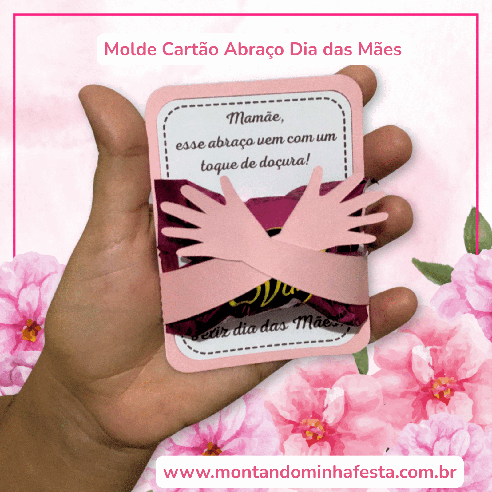 Molde Cartão Abraço Dia das Mães - PNG, DXF e Canva