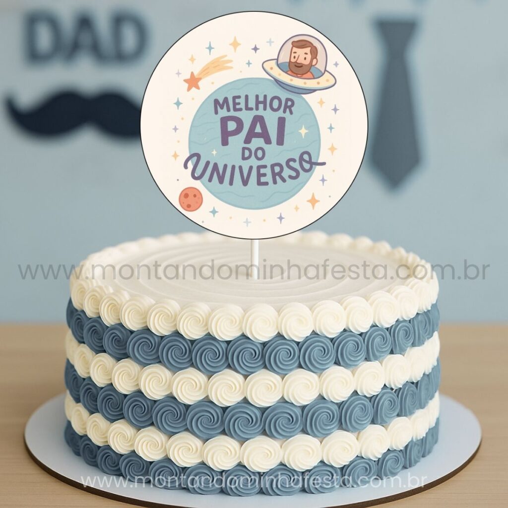 Bolo simples decorado com topo e frase Melhor pai do universo