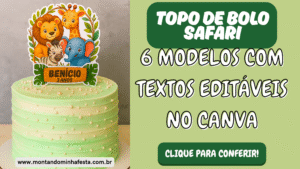 opo de bolo Safari com texto editável no Canva – 6 modelos para personalizar