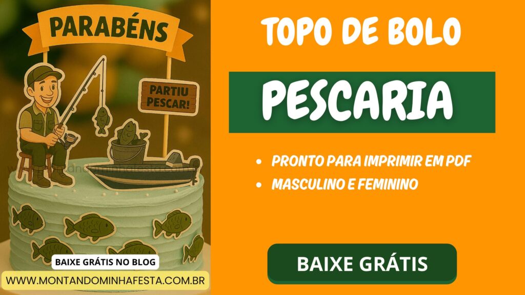 Banner com topo de bolo tema pescaria para imprimir grátis – modelos adultos, feminino e masculino