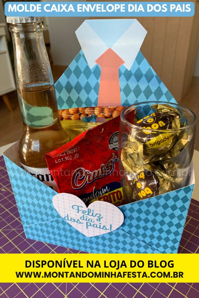 Caixa envelope personalizada para o Dia dos Pais, feita em papel, com design criativo e toque artesanal, ideal para presentear de forma única