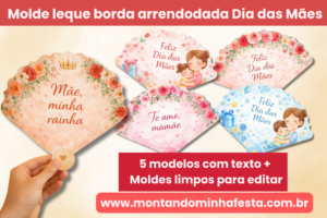 Pack Leques Dia das Mães em PNG – 5 Modelos + Moldes para Editar