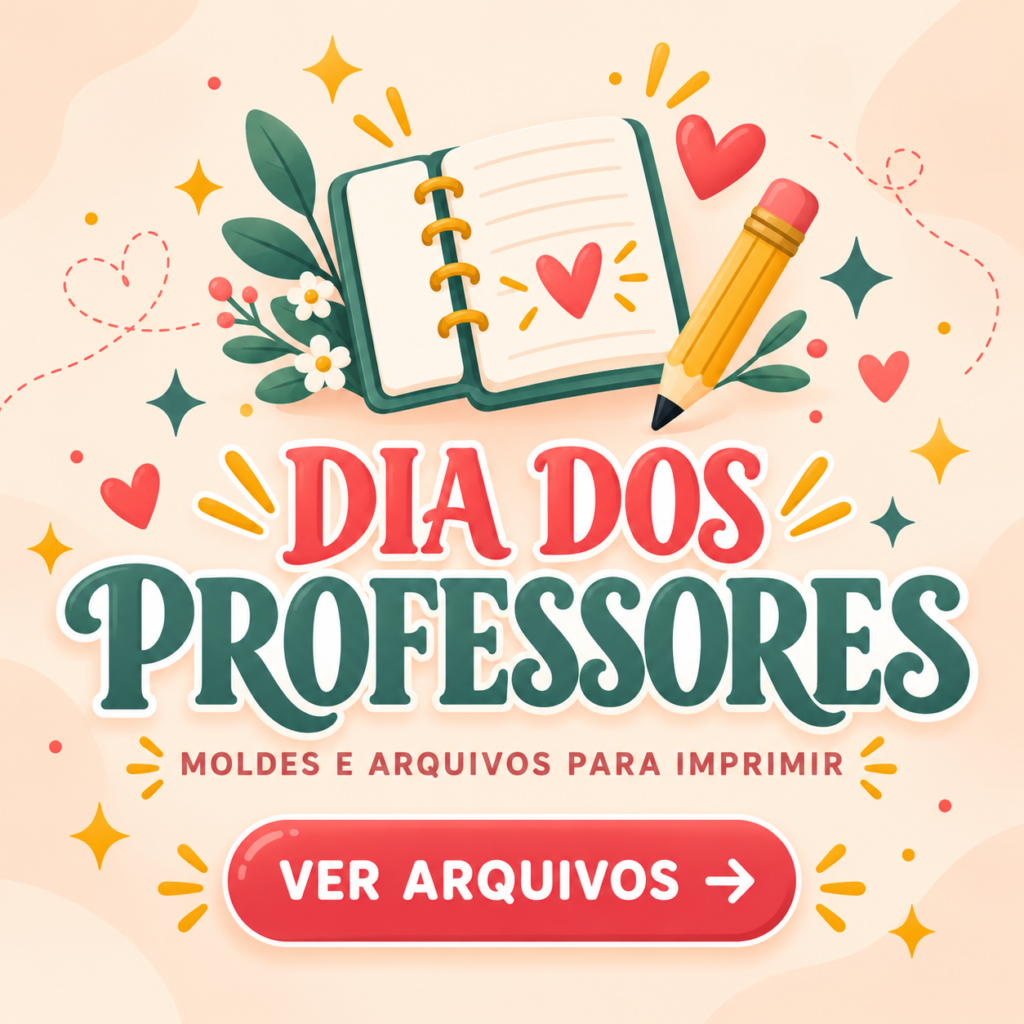 Card da coleção Dia dos Professores do Montando Minha Festa, com ilustração de caderno e lápis e chamada “Ver arquivos”