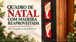 Dois quadros estreitos de Papai Noel pintados em madeira reaproveitada e pendurados na vertical