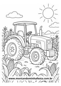 Desenho de colorir trator no campo de milho