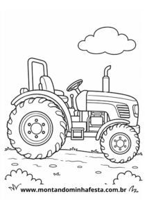 Desenho para colorir de trator no caminho do campo